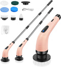 Electric Spin Scrubber, Waterproof Bathroom Cleaning Brush, Shower Scrubber with Long Handle & 2 Speed, Cordless Electric Cleaning Brush with7 Replaceable Brush Heads Black (USB Charging)