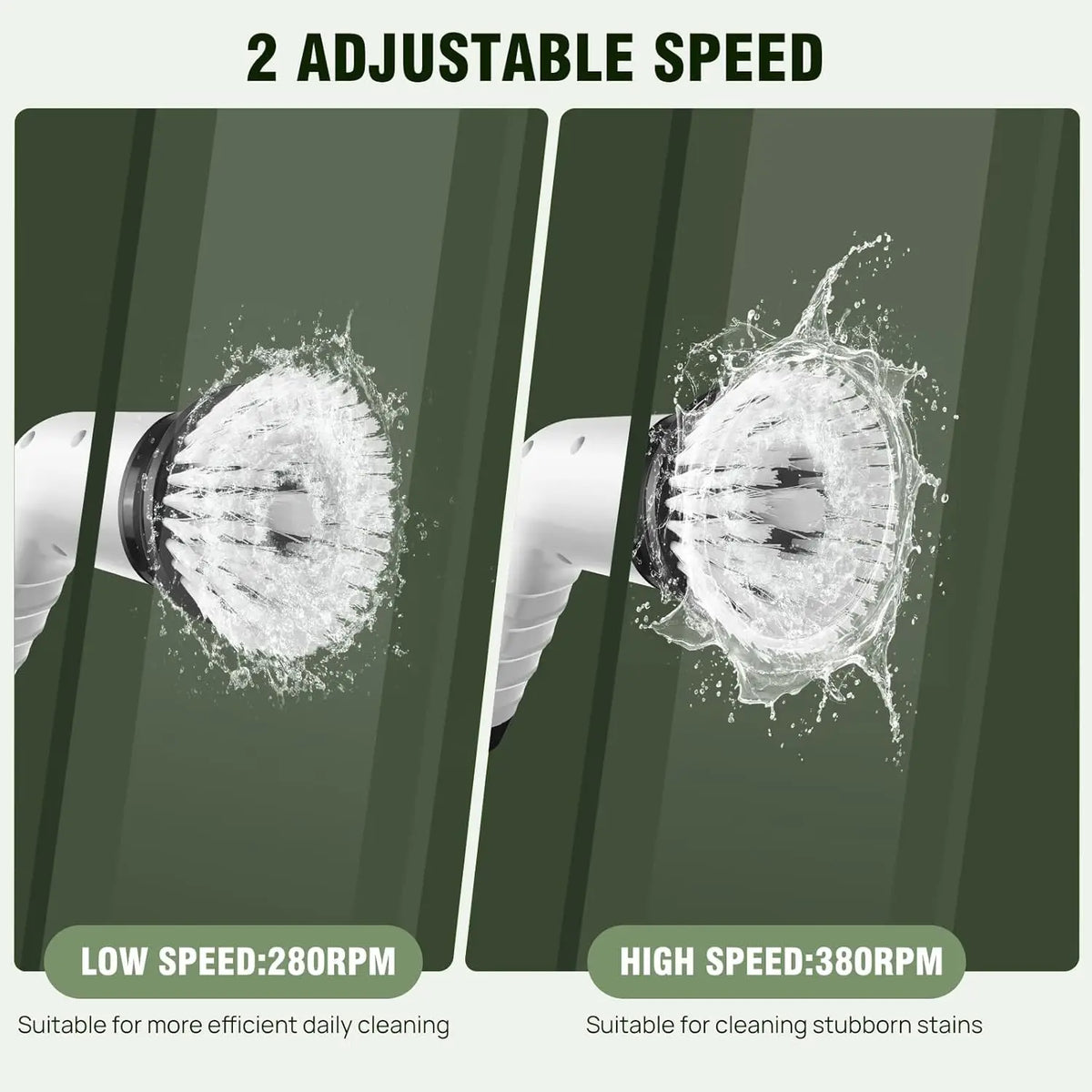 Electric Spin Scrubber, Waterproof Bathroom Cleaning Brush, Shower Scrubber with Long Handle & 2 Speed, Cordless Electric Cleaning Brush with7 Replaceable Brush Heads Black (USB Charging)