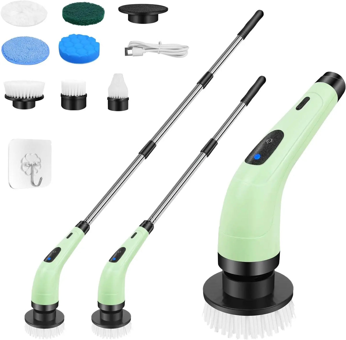 Electric Spin Scrubber, Waterproof Bathroom Cleaning Brush, Shower Scrubber with Long Handle & 2 Speed, Cordless Electric Cleaning Brush with7 Replaceable Brush Heads Black (USB Charging)