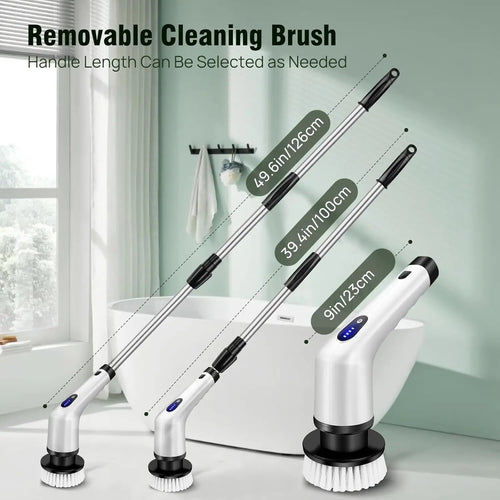 Electric Spin Scrubber, Waterproof Bathroom Cleaning Brush, Shower Scrubber with Long Handle & 2 Speed, Cordless Electric Cleaning Brush with7 Replaceable Brush Heads Black (USB Charging)