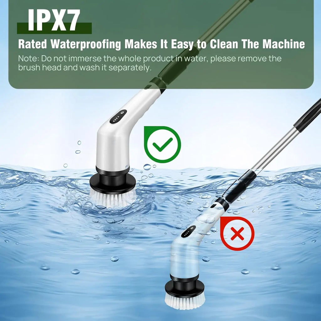 Electric Spin Scrubber, Waterproof Bathroom Cleaning Brush, Shower Scrubber with Long Handle & 2 Speed, Cordless Electric Cleaning Brush with7 Replaceable Brush Heads Black (USB Charging)